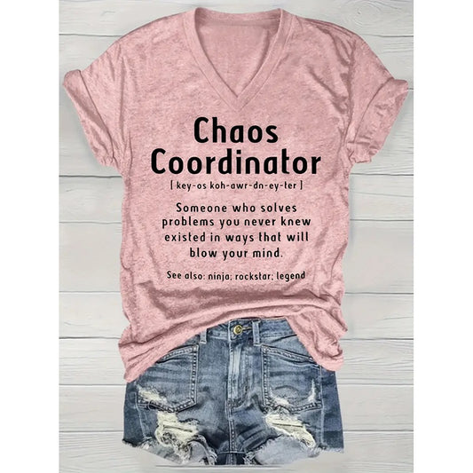 Women Chaos Coordinator Letter Printed T-Shirt Funny Short Sleeve Tops Tee Shirt