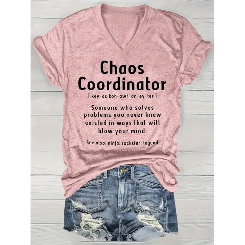 Women Chaos Coordinator Letter Printed T-Shirt Funny Short Sleeve Tops Tee Shirt
